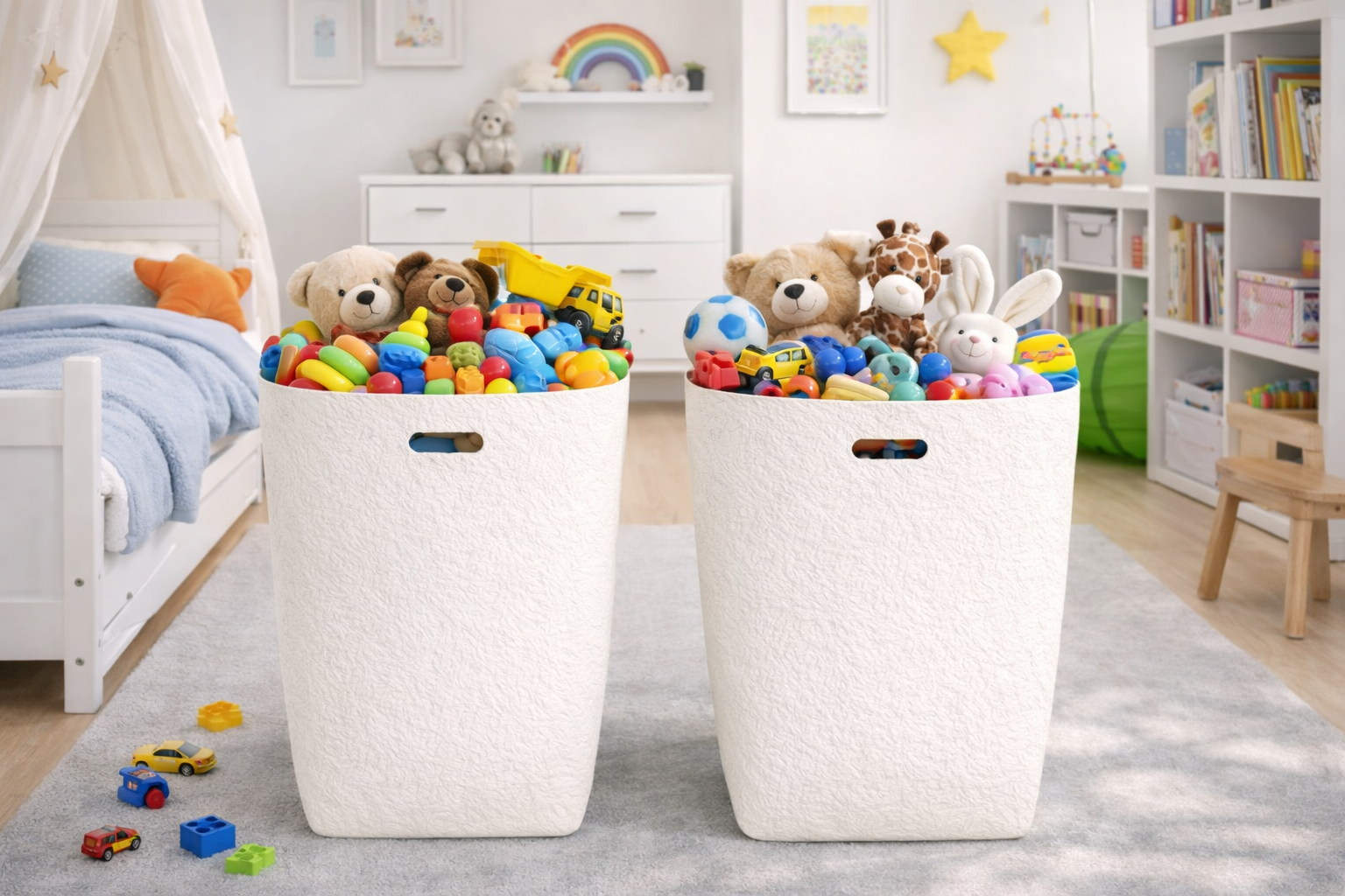 Set doua cosuri de rufe din fleece 90L – cos depozitare rufe, jucarii si organizare casa – gri