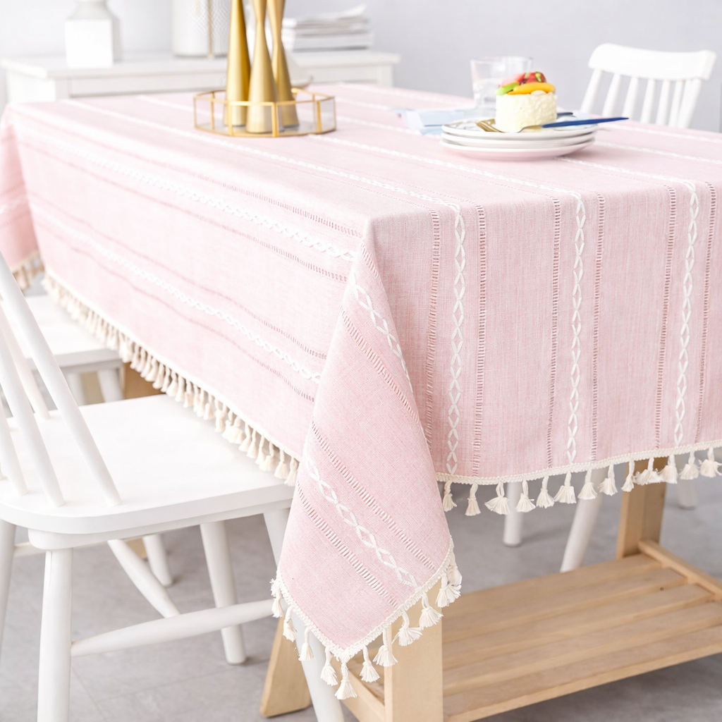 Față de masă macrame premium – material gros, decorativă, cu franjuri elegante