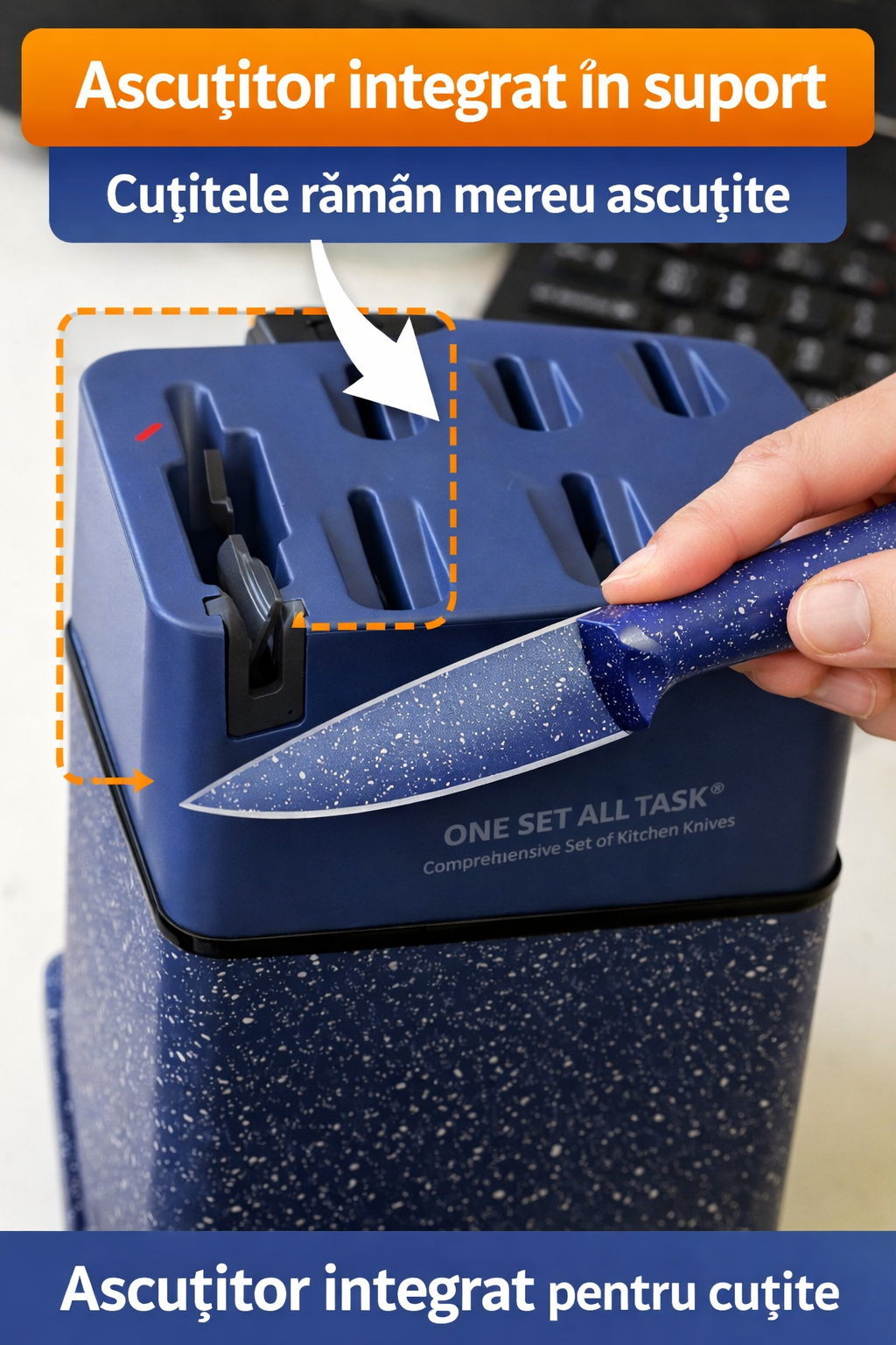 Set profesional cuțite bucătărie XYJ 13 piese – oțel inoxidabil, suport cu ascuțitor, 11 cuțite + foarfecă