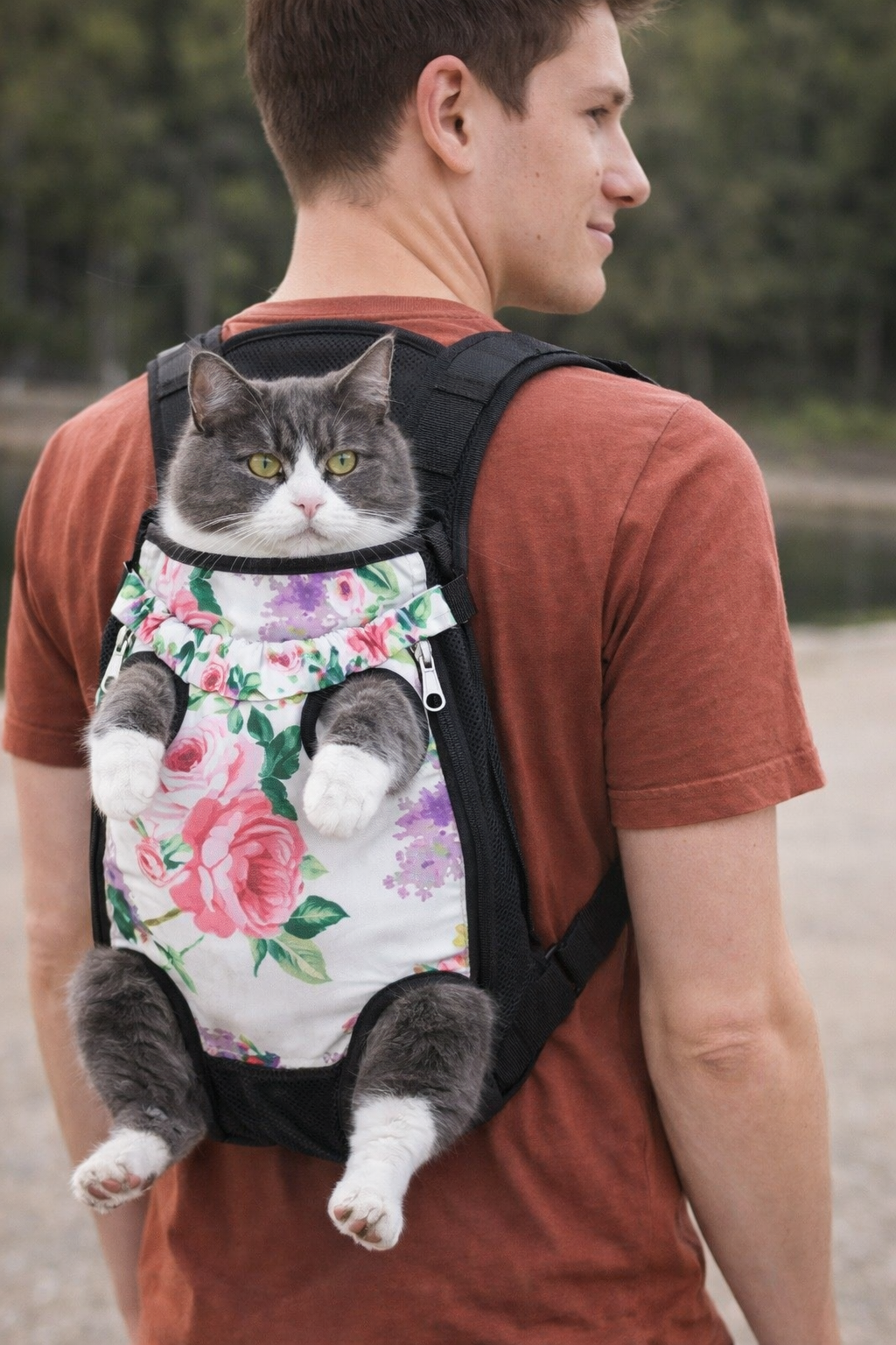 Rucsac Transport Animale Mici – Confort & Siguranță, Design Floral, Ideal pentru Căței și Pisici