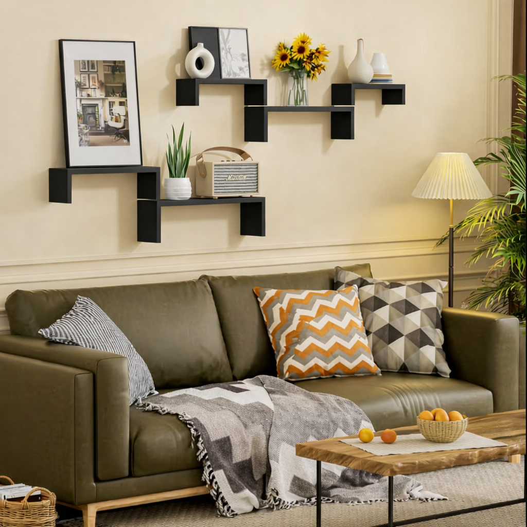 Set 5 etajere perete decorative – pentru living, dormitor sau birou – alb