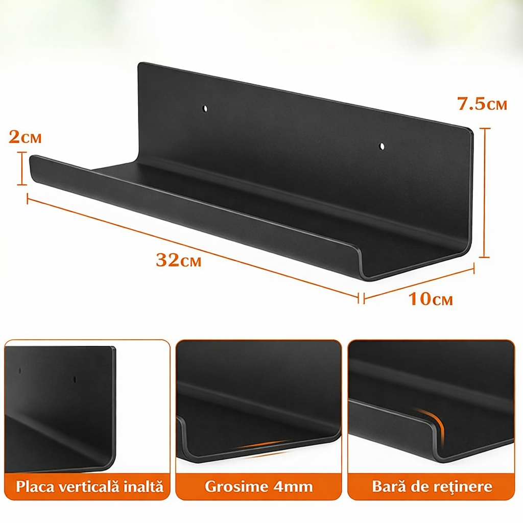 Set 4 Etajere de Perete 32x10 cm din Plastic Premium Rezistent