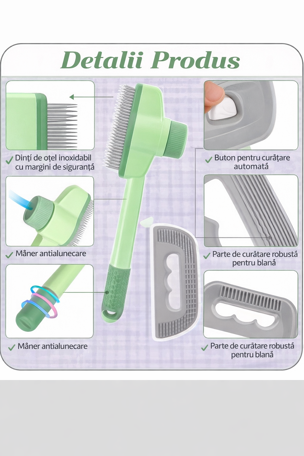 Set 3 Piese pentru Pieptănarea Câinilor și Pisicilor + Îndepărtarea Părului de pe Suprafețe