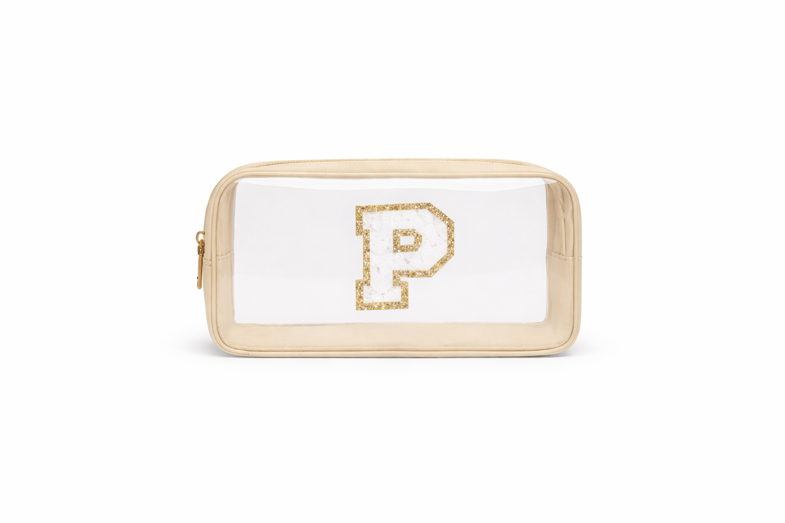 Geantă Transparentă pentru Machiaj cu Inițială – Impermeabilă, Portabilă,