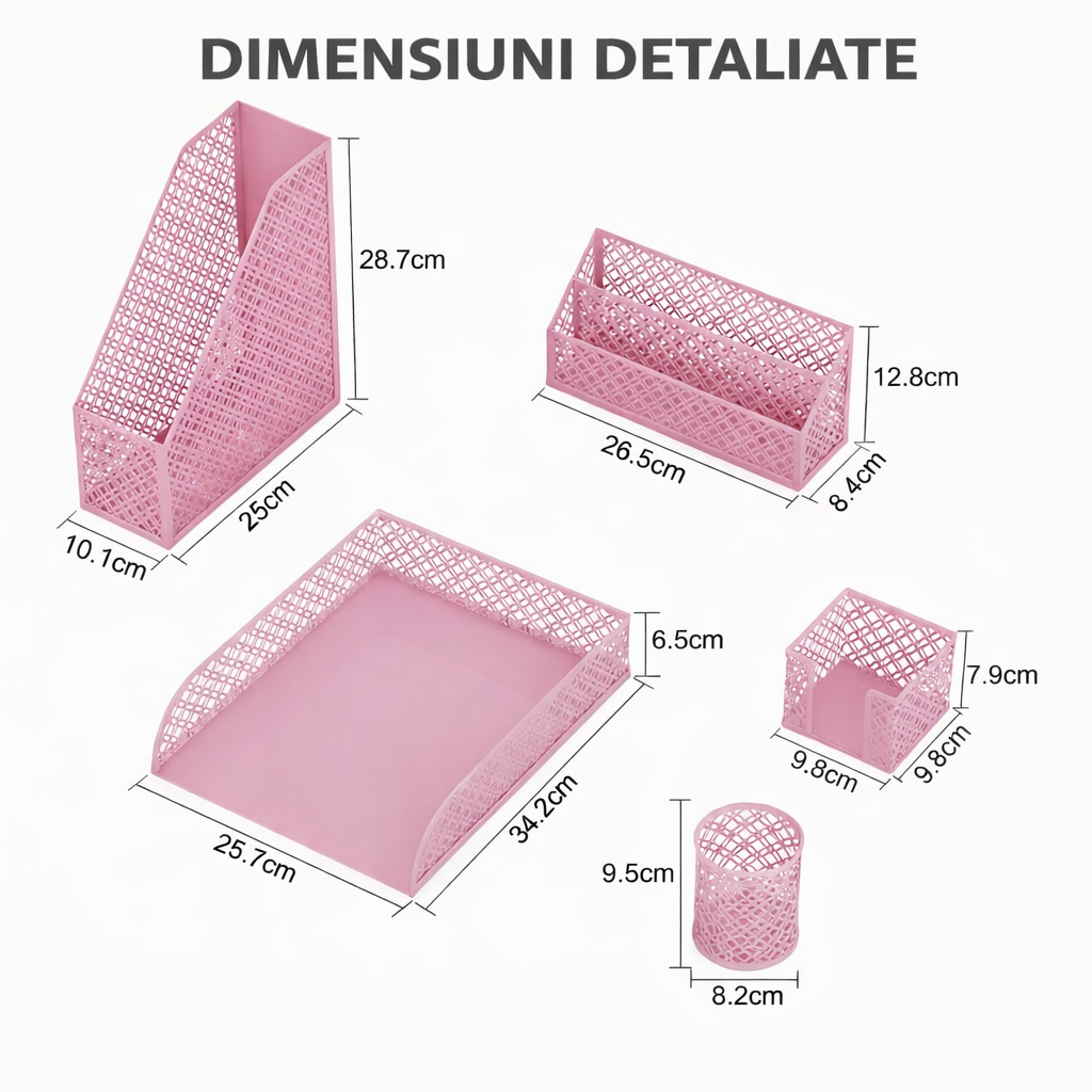 Set organizator birou 5 piese – suport documente, pixuri și accesorii, design modern