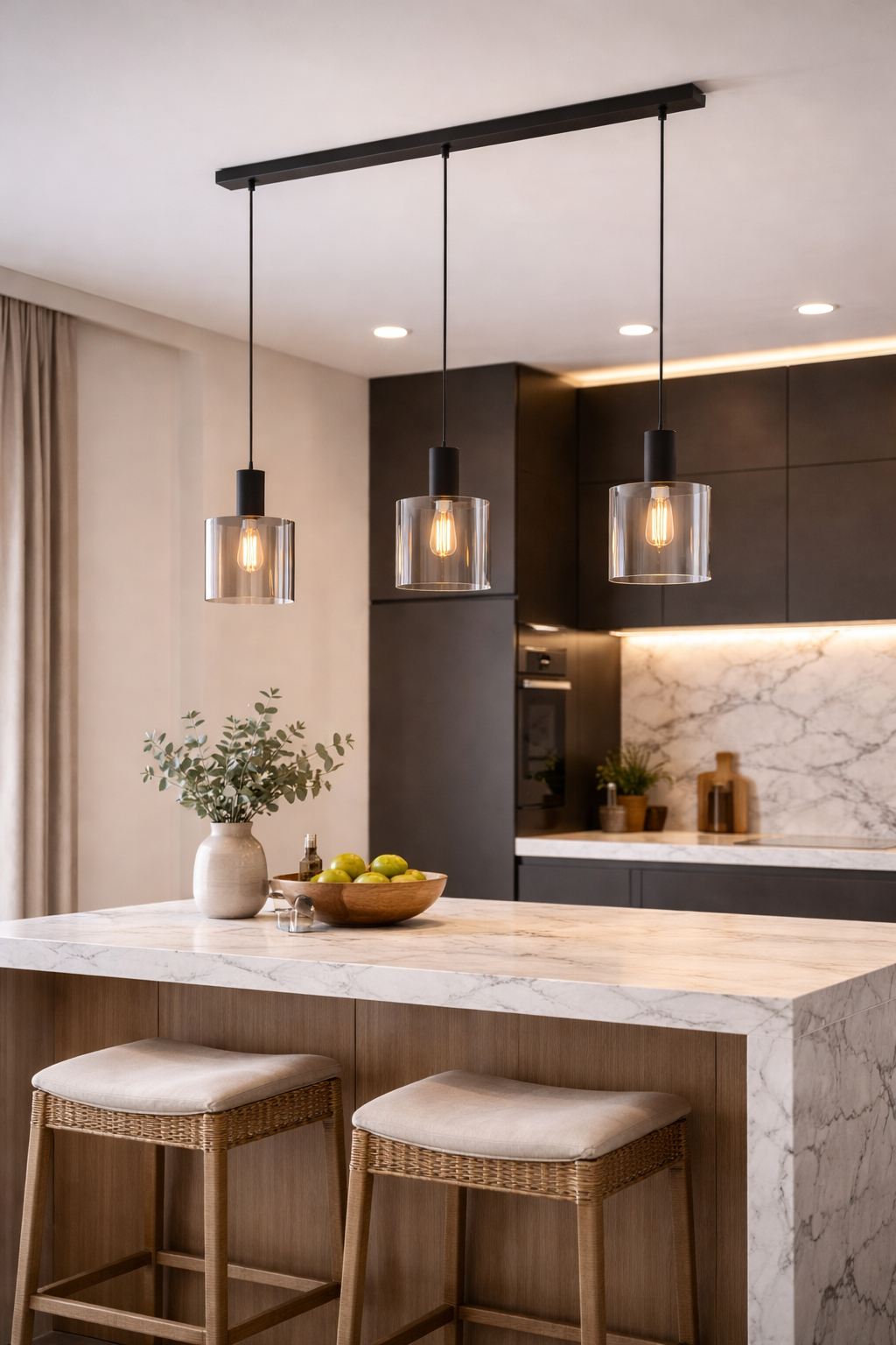 Pendul GOROSIBA, EGLO, otel, sticla aburita, negru transparent,  inaltime reglabila