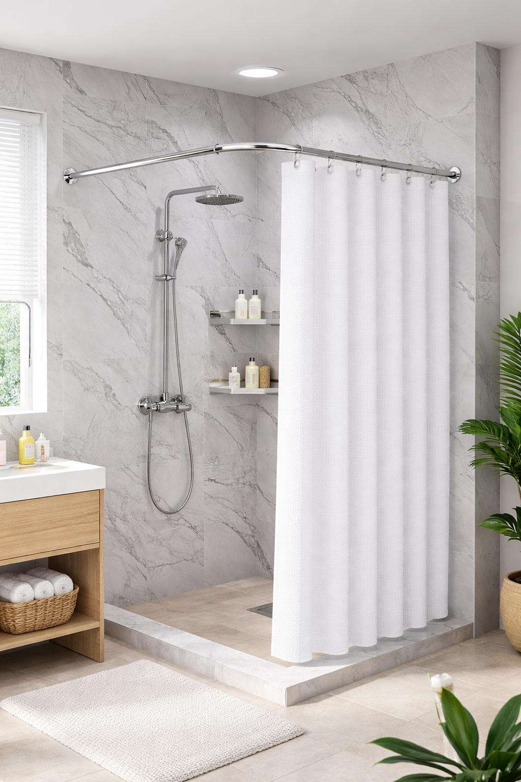 Bară Duș Colț L Reglabilă 68–96 x 68–96 cm – Oțel Inoxidabil, Antirugină