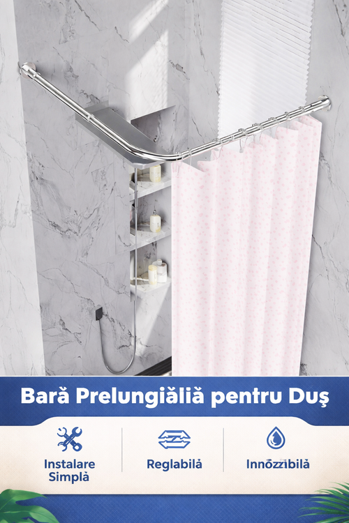 Bară Duș Colț L Reglabilă 68–96 x 68–96 cm – Oțel Inoxidabil, Antirugină