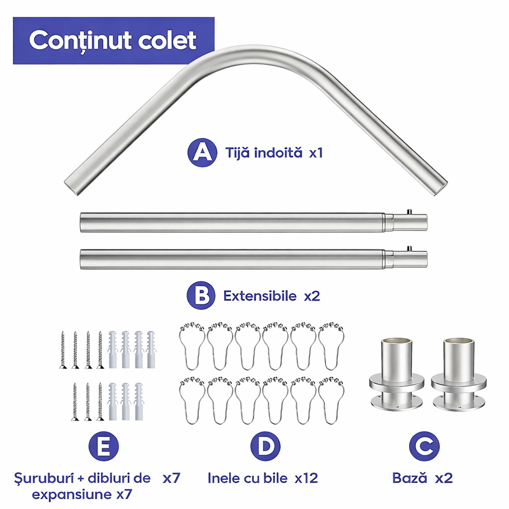 Bară Duș Colț L Reglabilă 68–96 x 68–96 cm – Oțel Inoxidabil, Antirugină