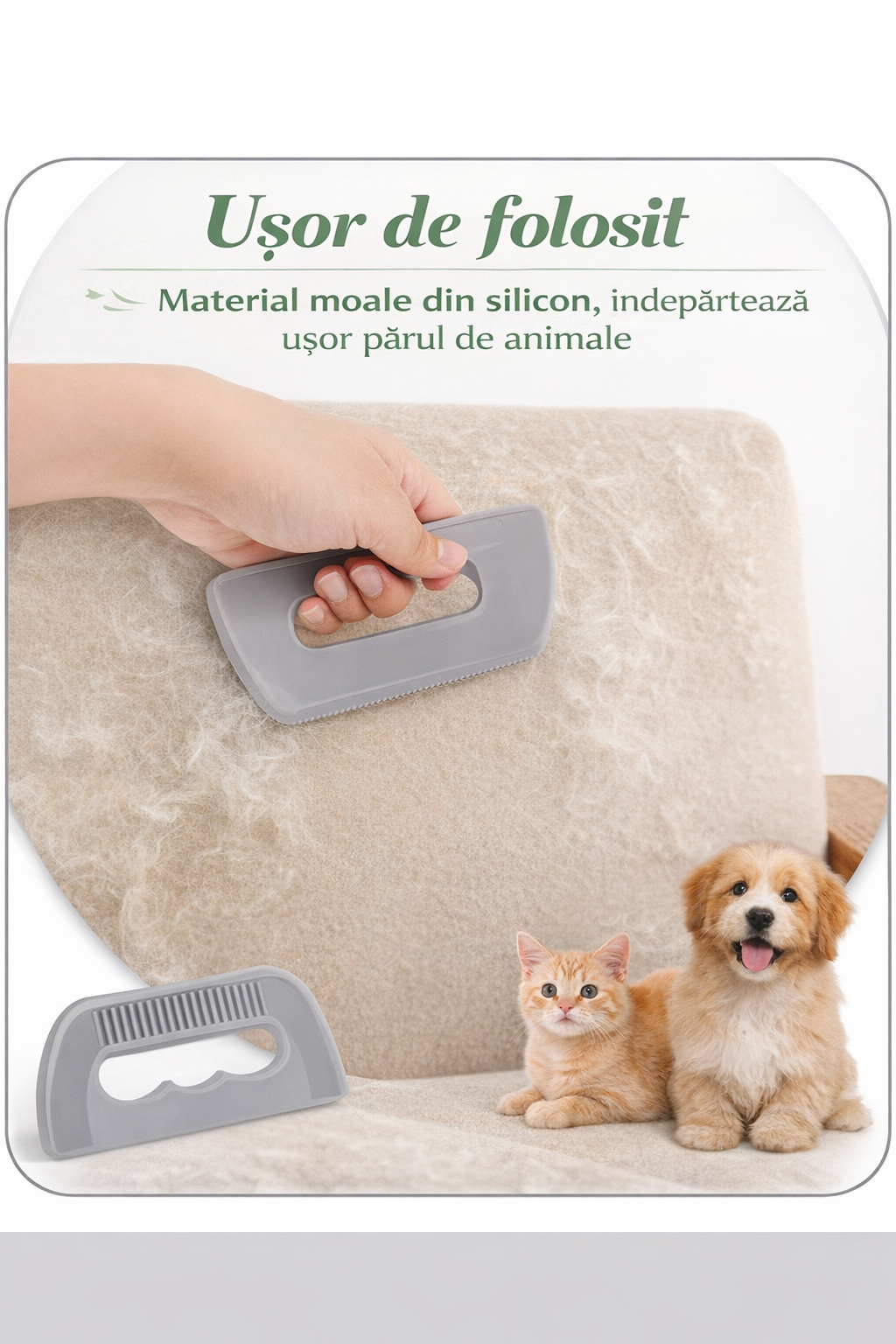 Set 3 Piese pentru Pieptănarea Câinilor și Pisicilor + Îndepărtarea Părului de pe Suprafețe