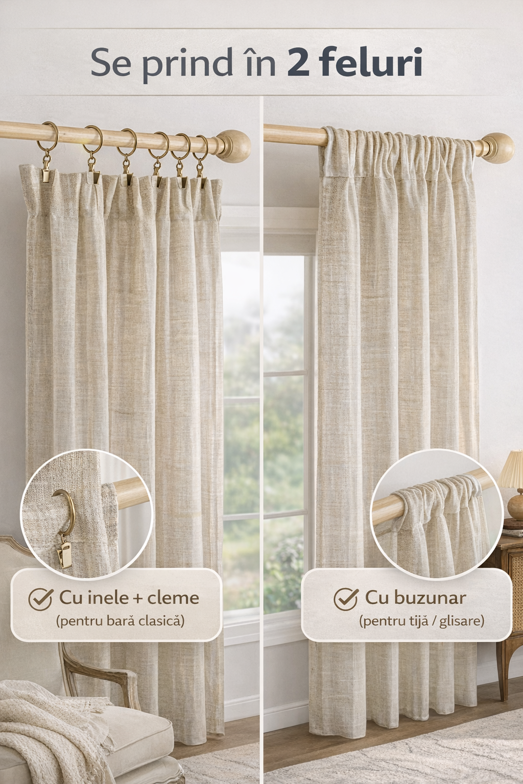 Perdele Voile MIULEE Set 2 Buc – 140x122 cm, Semi-Transparente, Design Elegant