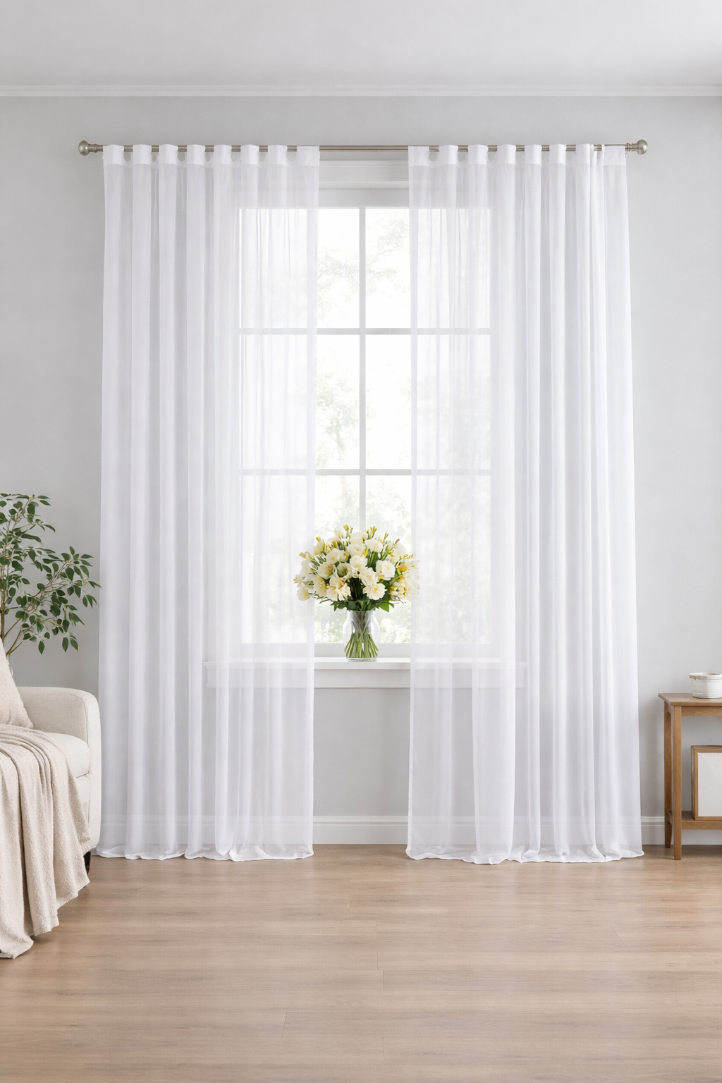 Perdea Voal Alba 2 x 140x225 cm – Model Simplu, Elegant, cu Prindere pe Bara