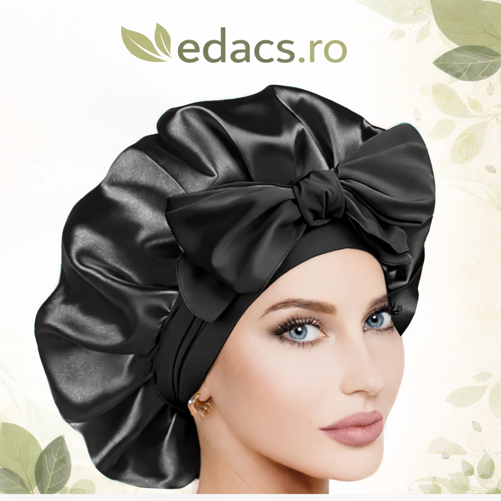 Bonetă de Dormit din Satin pentru Femei – Protecție Păr & Anti-Frizz, Negru
