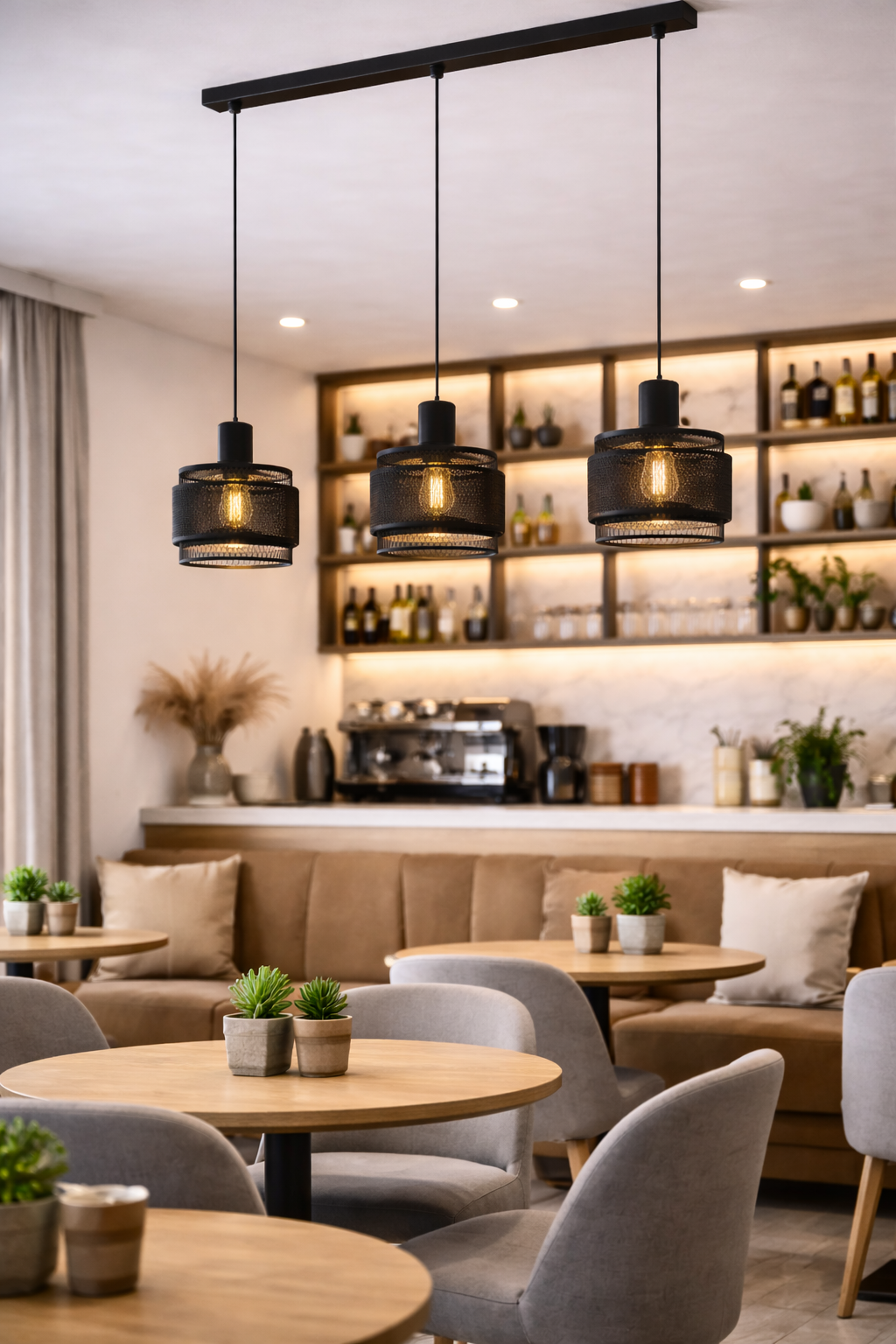 Lustra Bazely E27 Max. 3x40w, Negru, inaltime reglabila