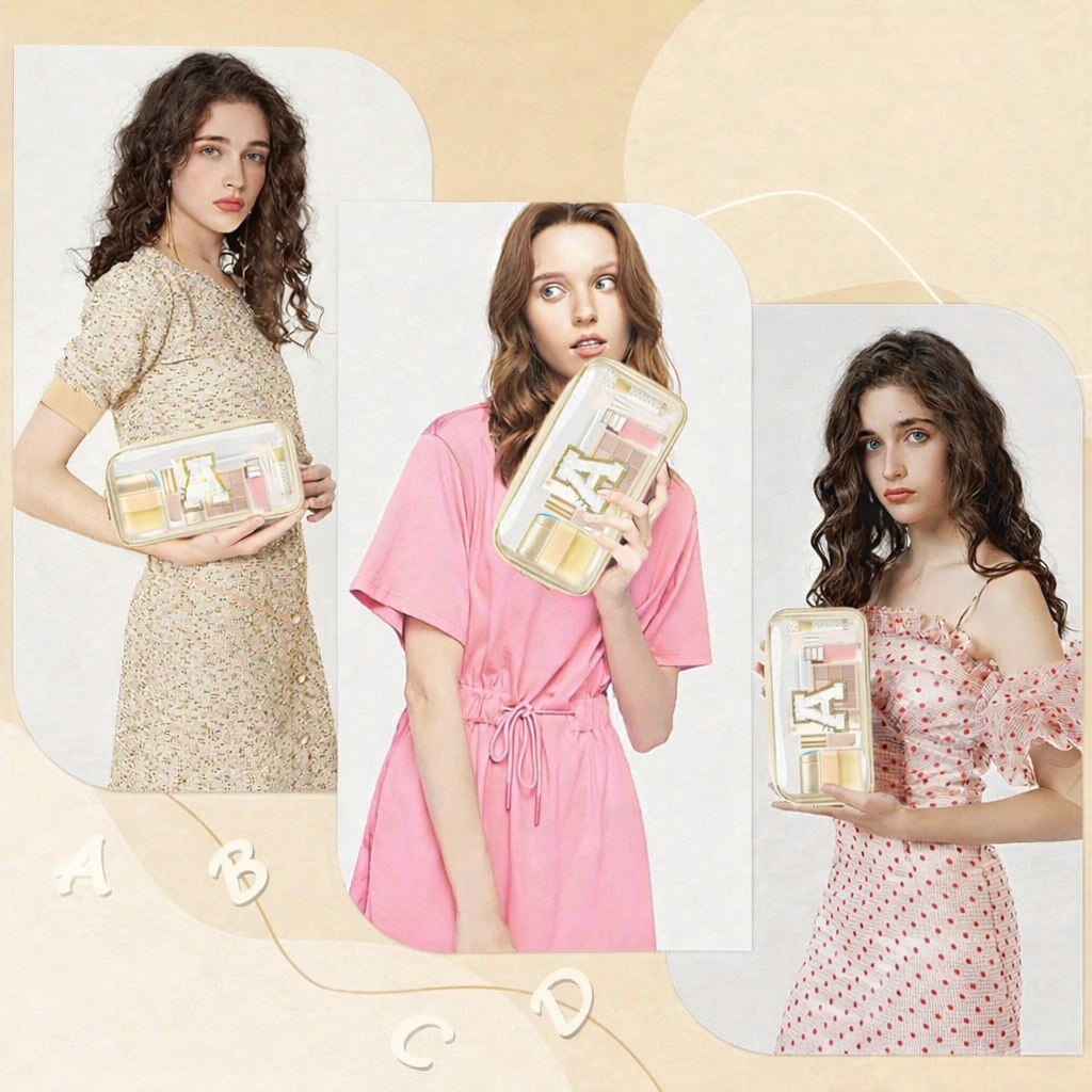 Geantă Transparentă pentru Machiaj cu Inițială – Impermeabilă, Portabilă,