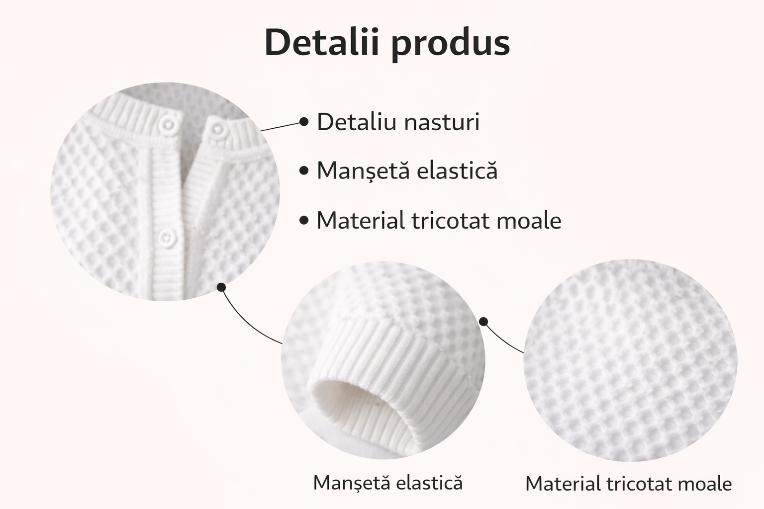 Cardigan dama elegant Vintage – bluza tricotata alba cu nasturi, maneci 3/4