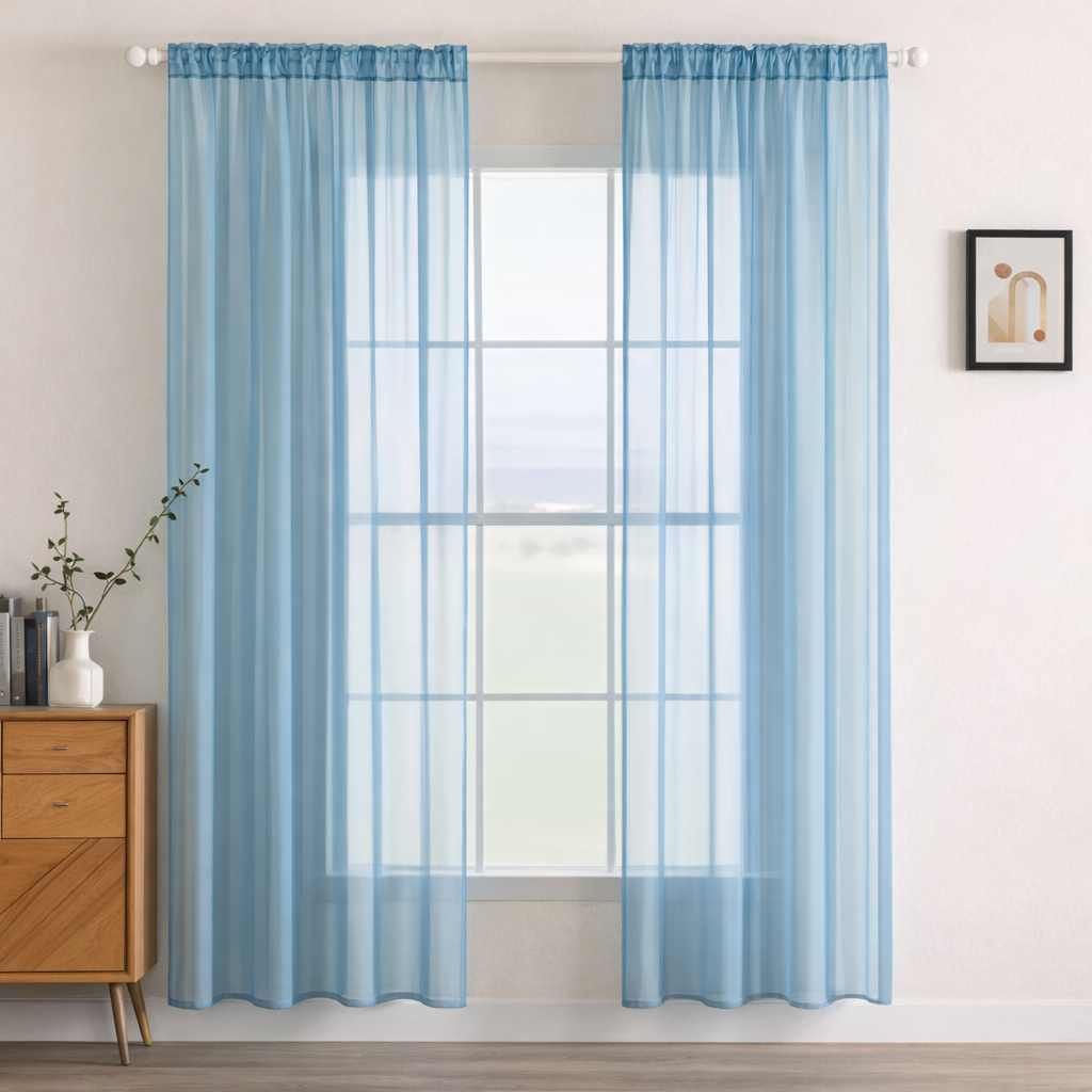 Perdea Transparentă MIULEE Set 2 Buc –Albastru, 145x140 cm, Ușoară & Elegantă