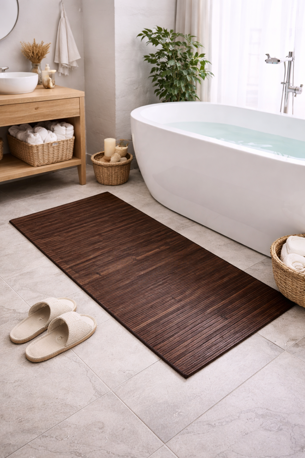 Covoras Intrare de Bambus Grunberg, Maro, 50 x 120 cm