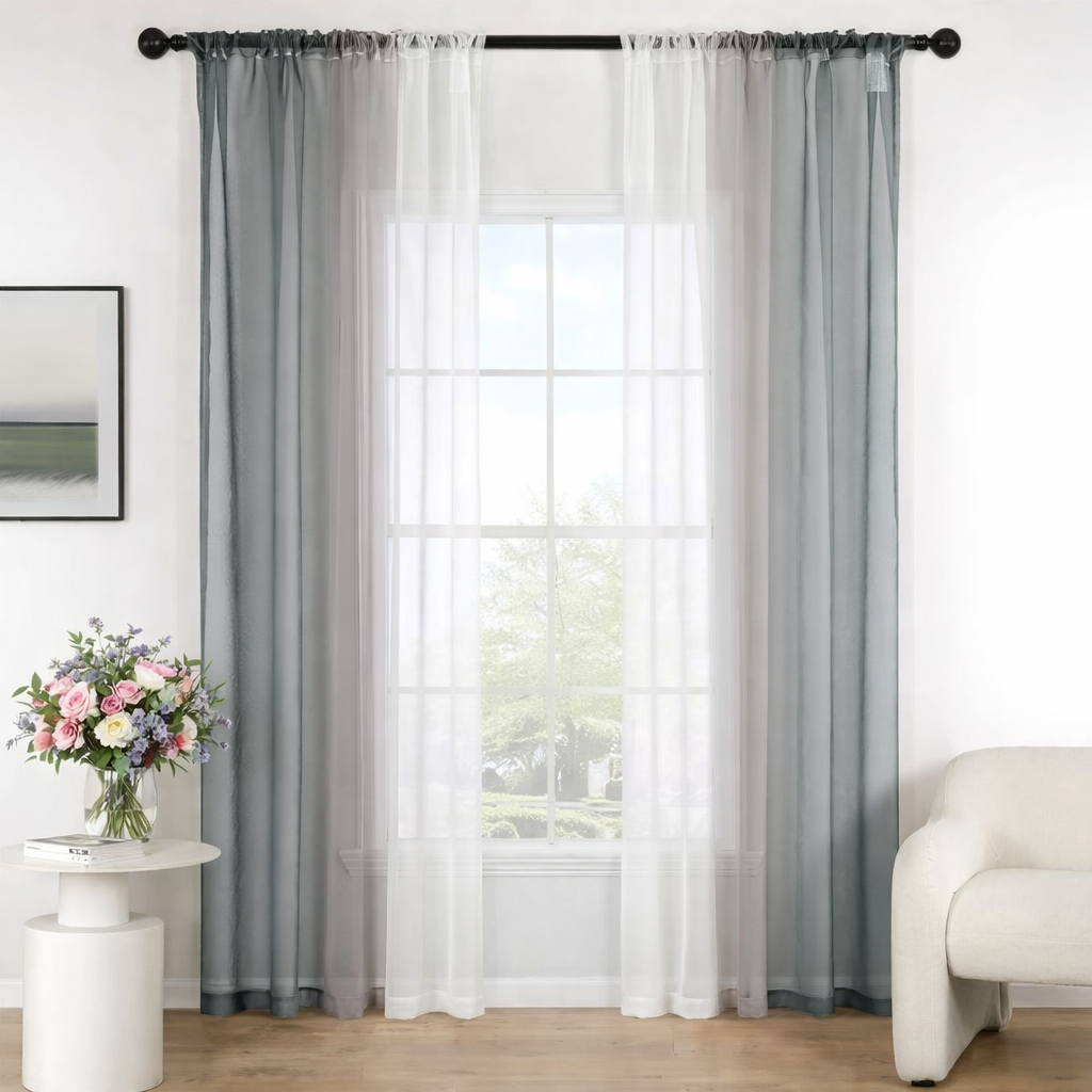 Perdele MIULEE Set 2 Buc – Gri Transparent, 140x260 cm, doua nuante