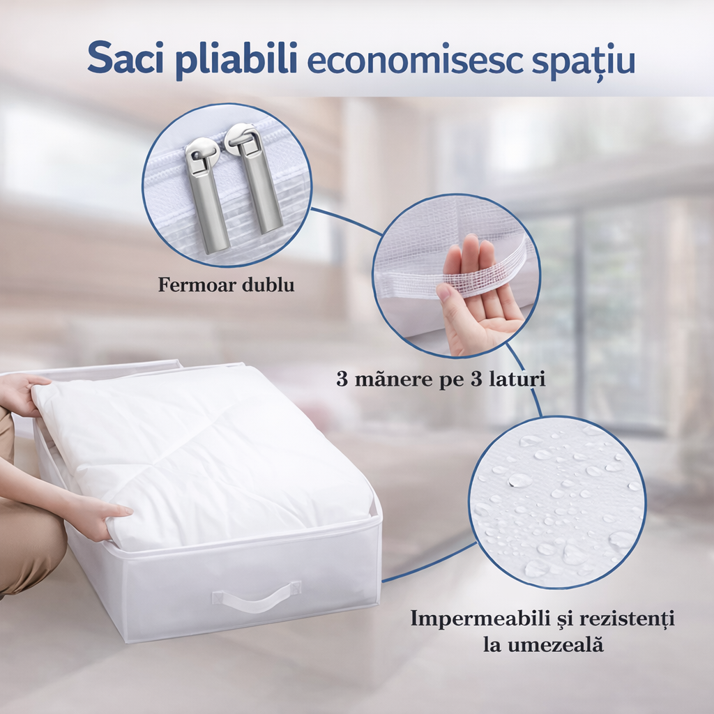 Set 2 huse Depozitare Textile – Organizare Dulap, Mari & Mici (70x40x20 + 45x35x15 cm)
