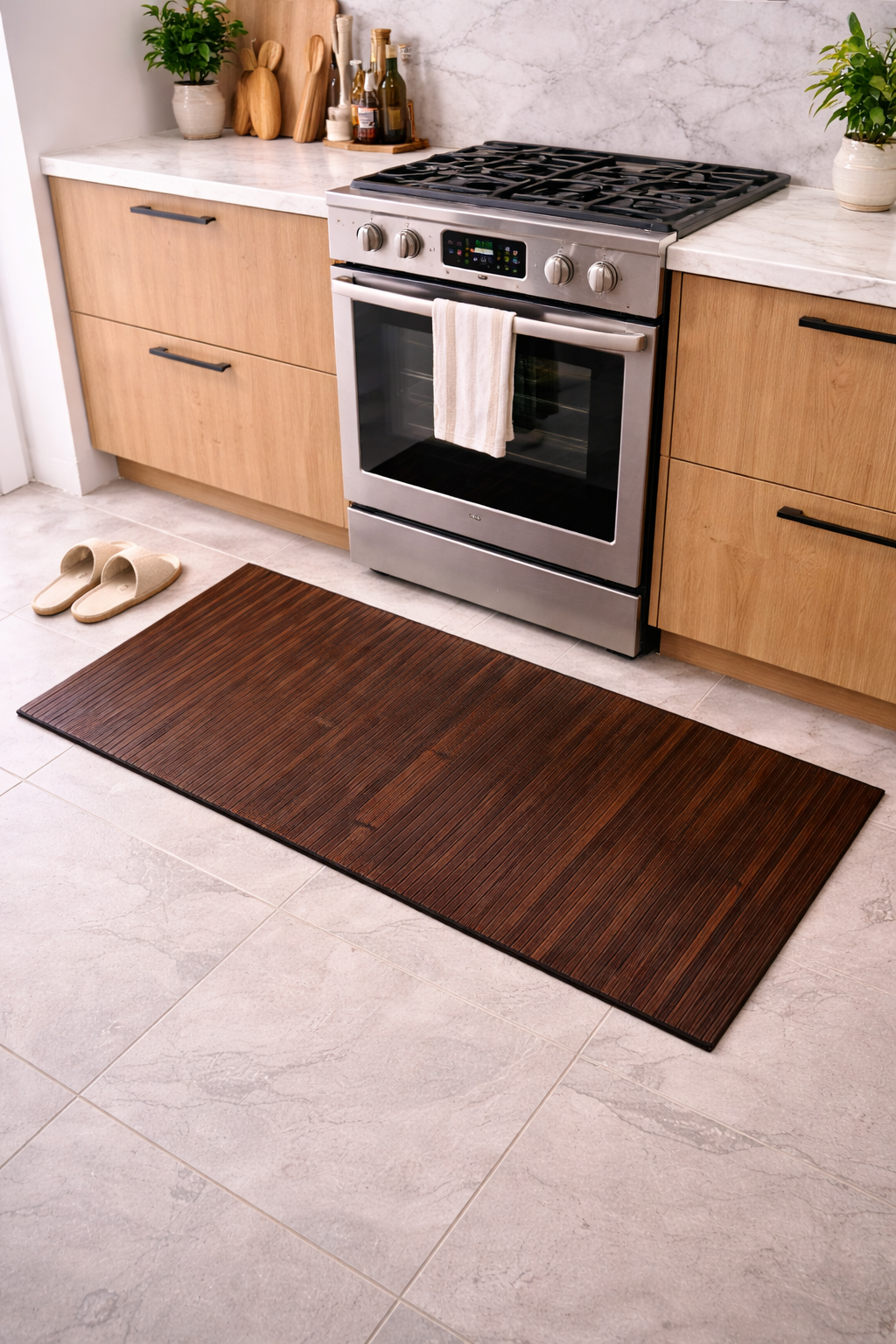 Covoras Intrare de Bambus Grunberg, Maro, 50 x 120 cm