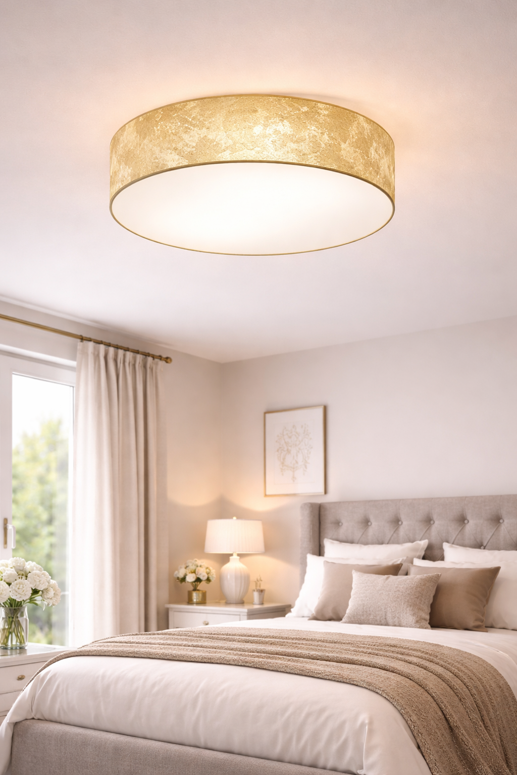 Plafoniera Viserbella, EGLO, E27, 1x60W,  textil, auriu, 38 x 11 cm