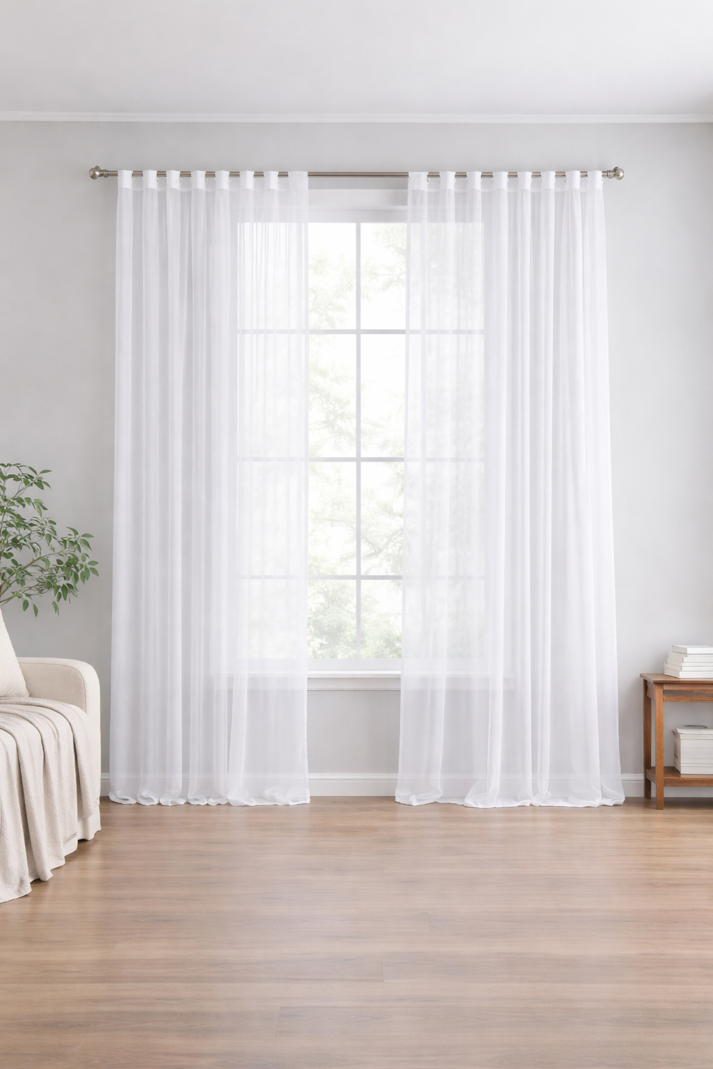 Perdea Voal Alba 2 x 140x225 cm – Model Simplu, Elegant, cu Prindere pe Bara