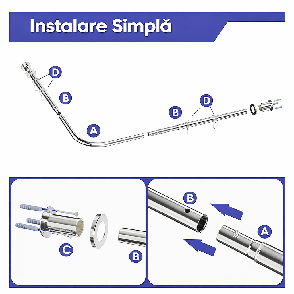 Bară Duș Colț L Reglabilă 68–96 x 68–96 cm – Oțel Inoxidabil, Antirugină