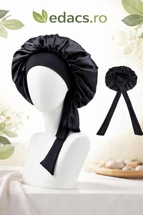 Bonetă de Dormit din Satin pentru Femei – Protecție Păr & Anti-Frizz, Negru