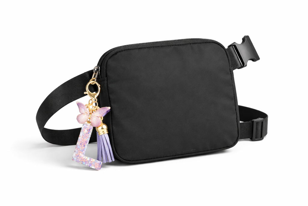 Borsetă Damă Neagră cu Litera , 20x17 cm, Curea Reglabilă 130 cm