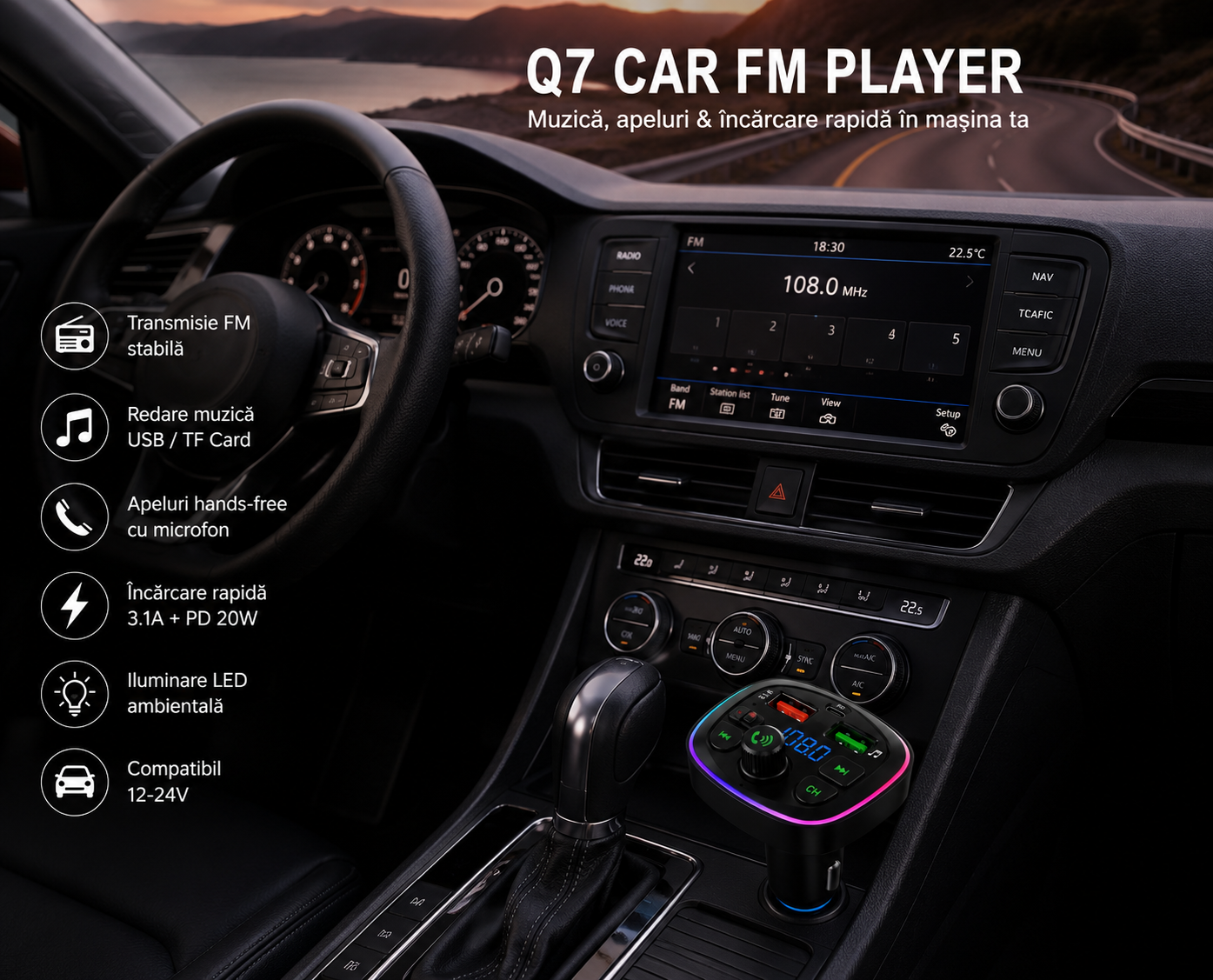 Modulator FM Bluetooth Q7 PD 20W