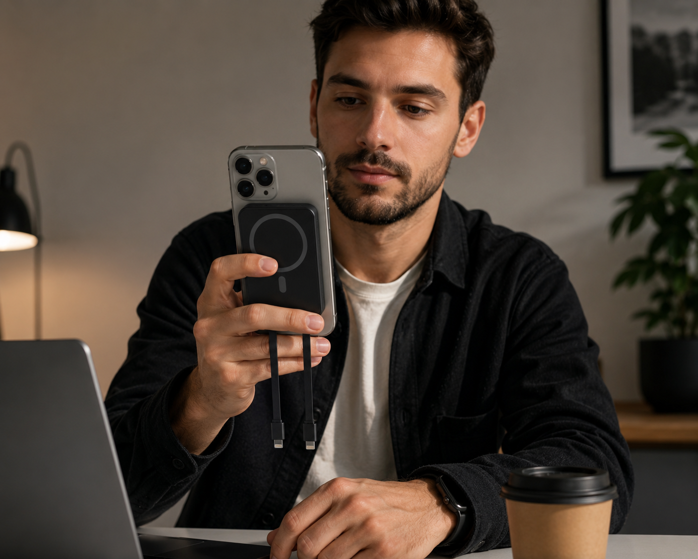 Baterie Externă Magnetică 10000 mAh | Încărcare Wireless MagSafe + Cabluri Integrate USB-C