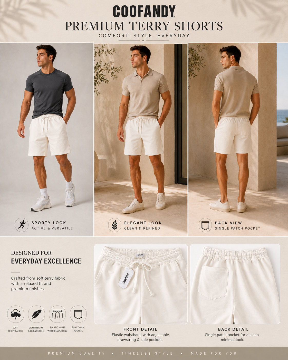 Pantaloni Scurți Bărbați Casual COOFANDY – Confort Maxim, Stil Modern pentru Vară