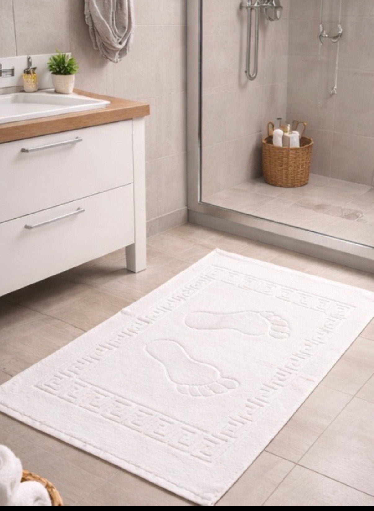 Covoraș de baie alb 50×70 cm, moale și absorbant – certificat OEKO-TEX