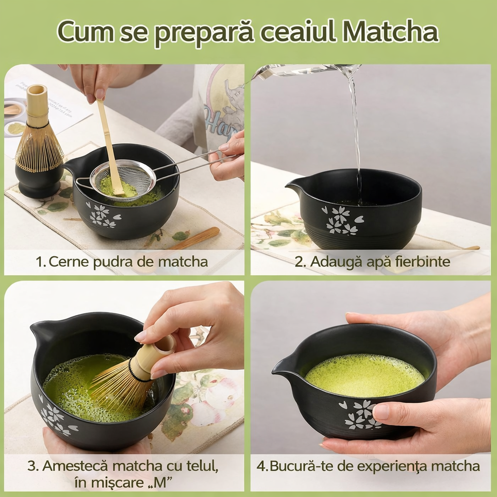 Set complet pentru prepararea ceaiului Matcha – Ritual japonez, 8 piese