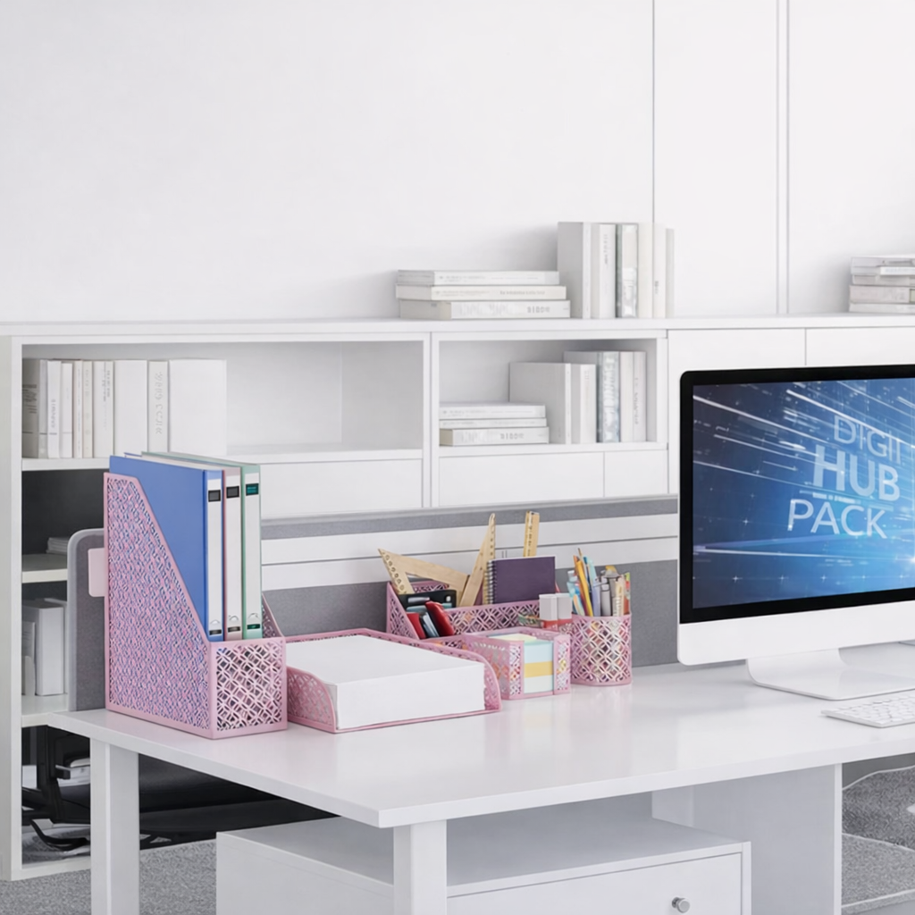 Set organizator birou 5 piese – suport documente, pixuri și accesorii, design modern