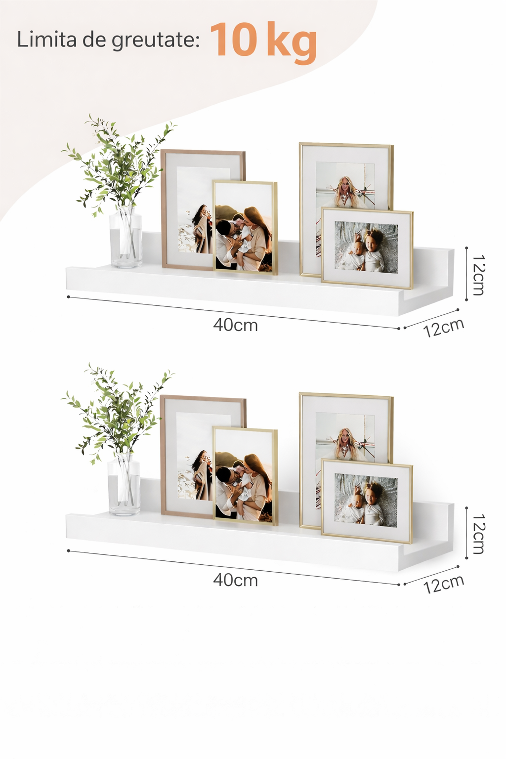 Set 2 Rafturi 40cm multicolor  pentru Living, Bucătărie, Baie, Birou – Suport 10kg