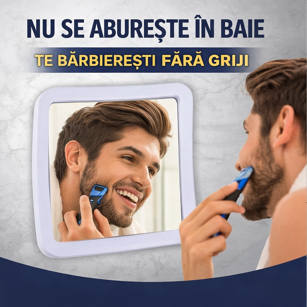 Oglindă Anti-Aburire pentru Baie cu Ventuză – Rotire 360°, Montaj Fără Găurire