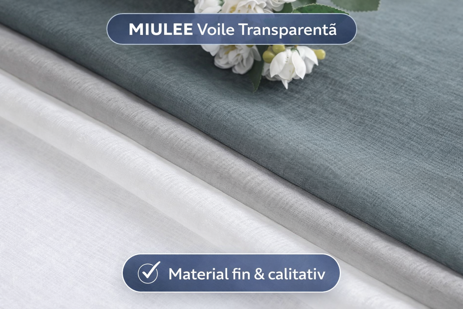 Perdele MIULEE Set 2 Buc – Gri Transparent, 140x260 cm, doua nuante