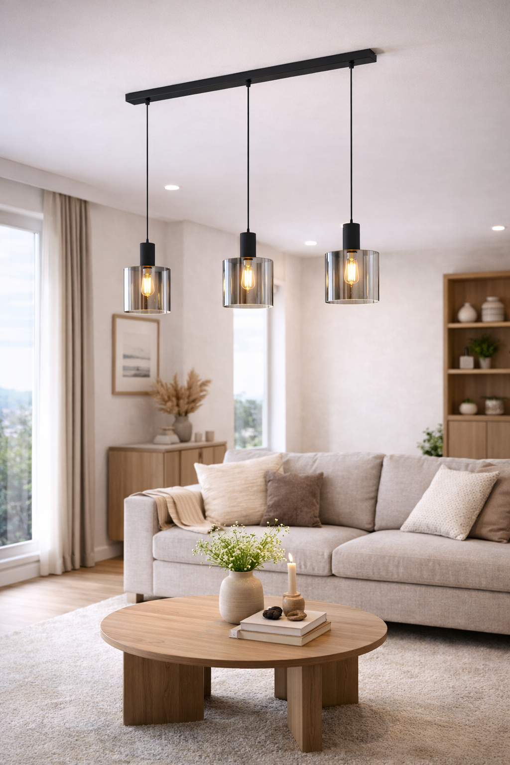 Pendul GOROSIBA, EGLO, otel, sticla aburita, negru transparent,  inaltime reglabila