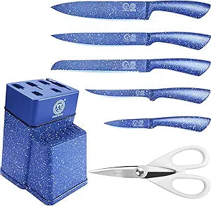 Set profesional cuțite bucătărie XYJ 7 piese – oțel inoxidabil, suport cu ascuțitor, 5 cuțite + foarfecă