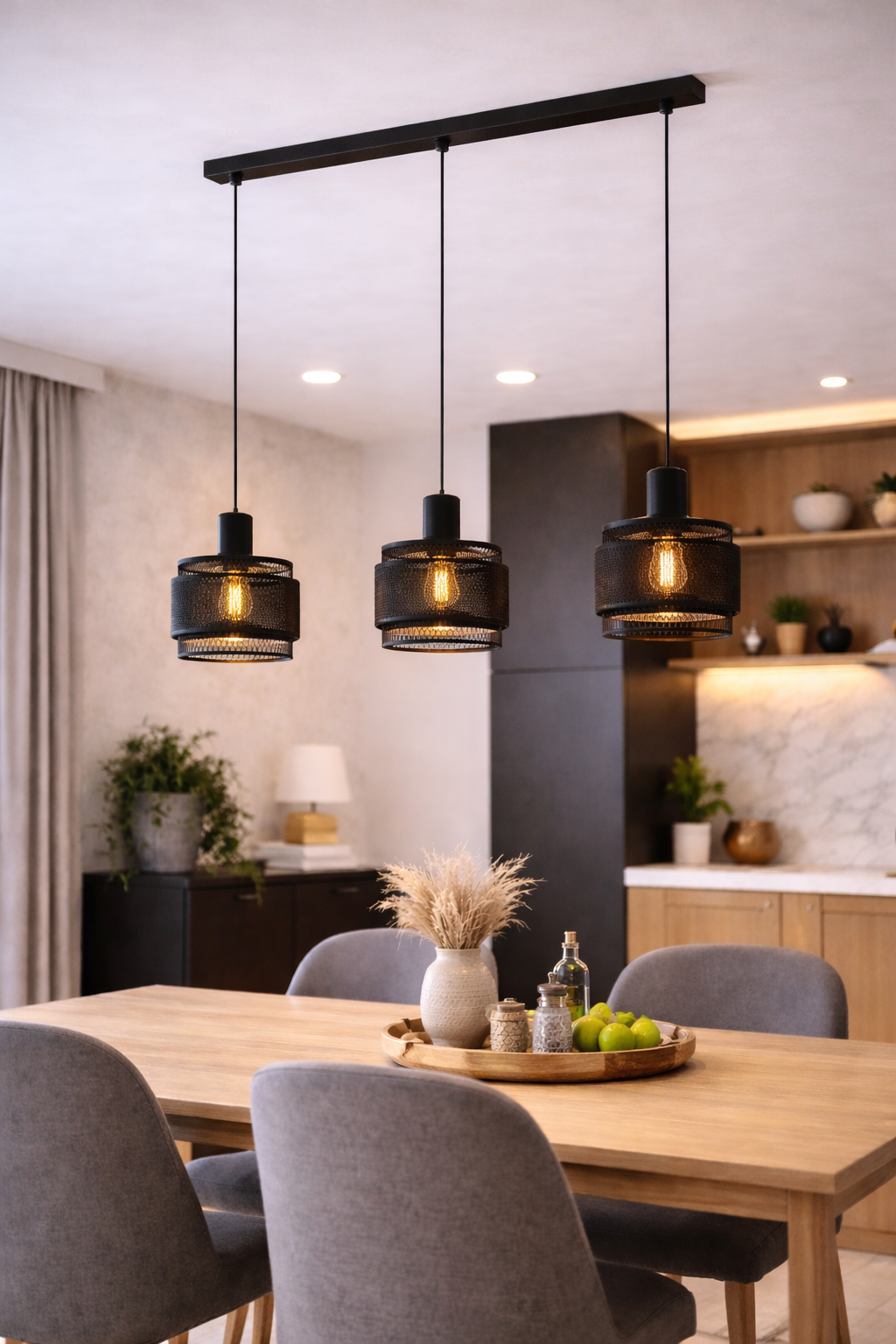 Lustra Bazely E27 Max. 3x40w, Negru, inaltime reglabila