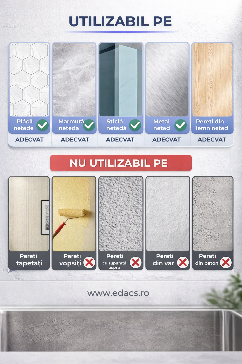 Set 2 Rafturi Perete Bucătărie/Baie – Fără Găurire, Montaj cu Adeziv Puternic