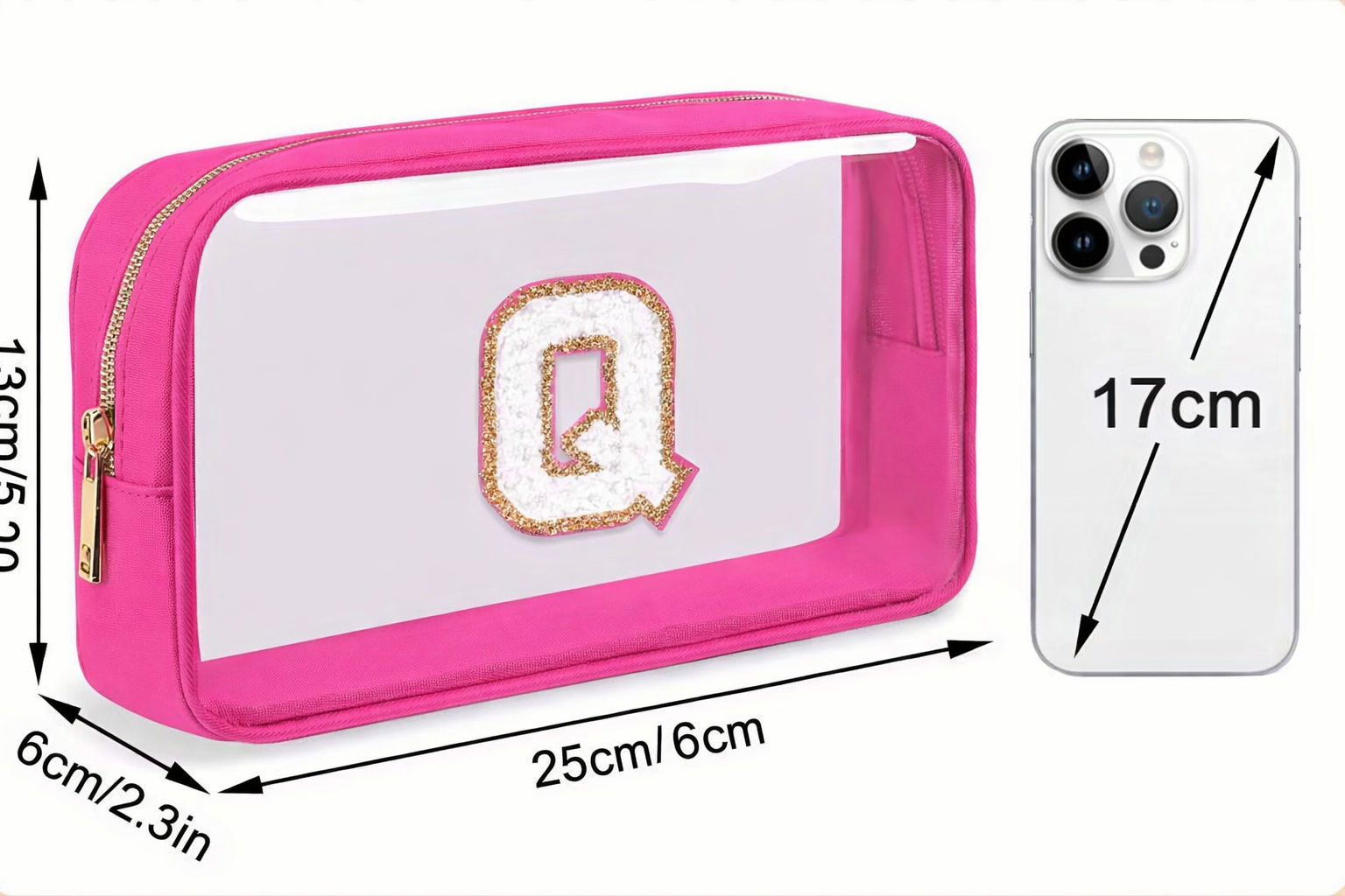 Geantă Transparentă pentru Machiaj cu Inițială – Impermeabilă, Portabilă,