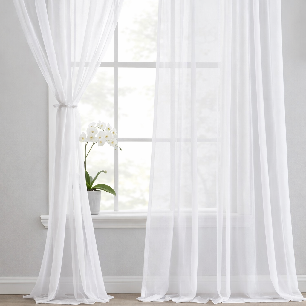 Perdea Voal Alba 2 x 140x225 cm – Model Simplu, Elegant, cu Prindere pe Bara