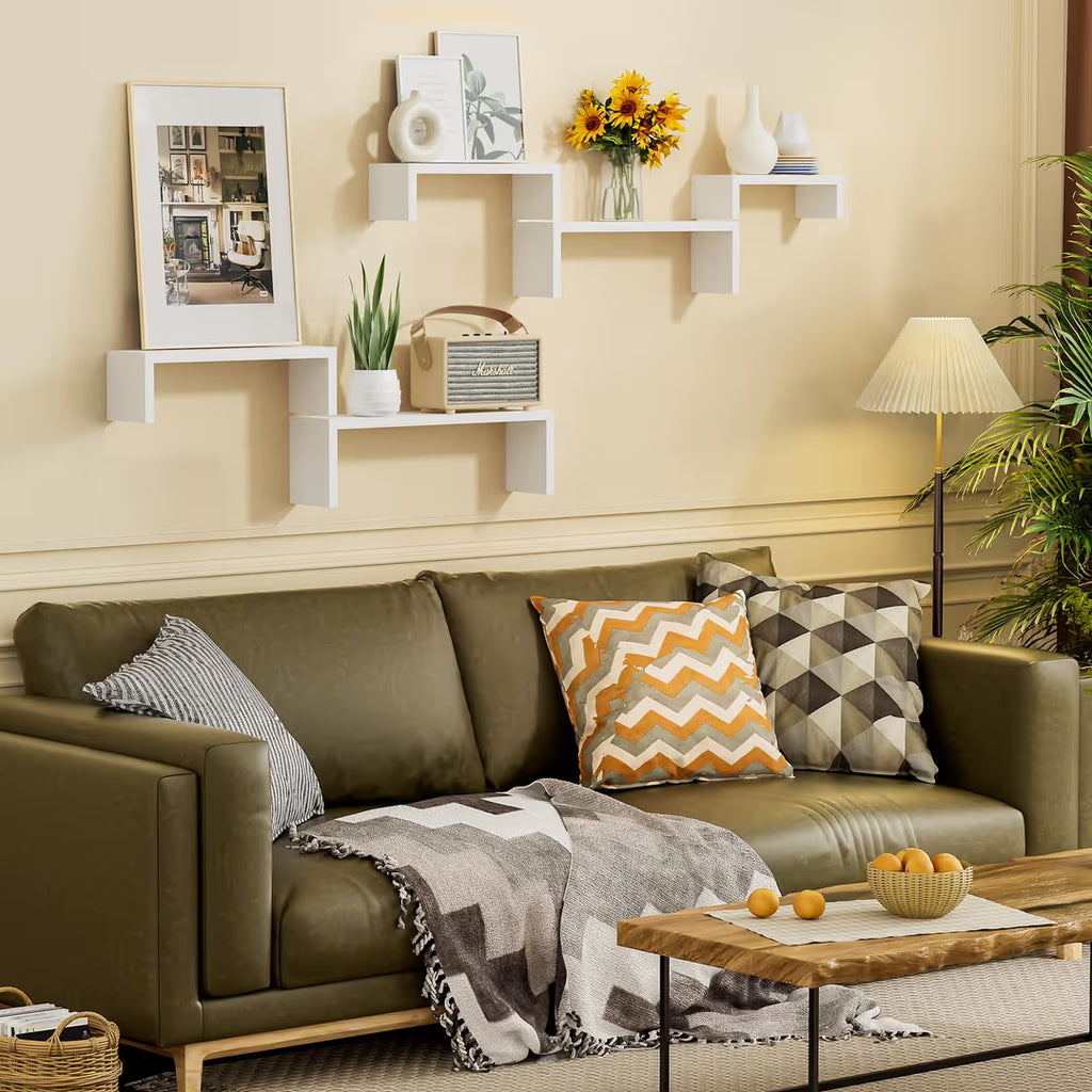 Set 5 etajere perete decorative – pentru living, dormitor sau birou – alb