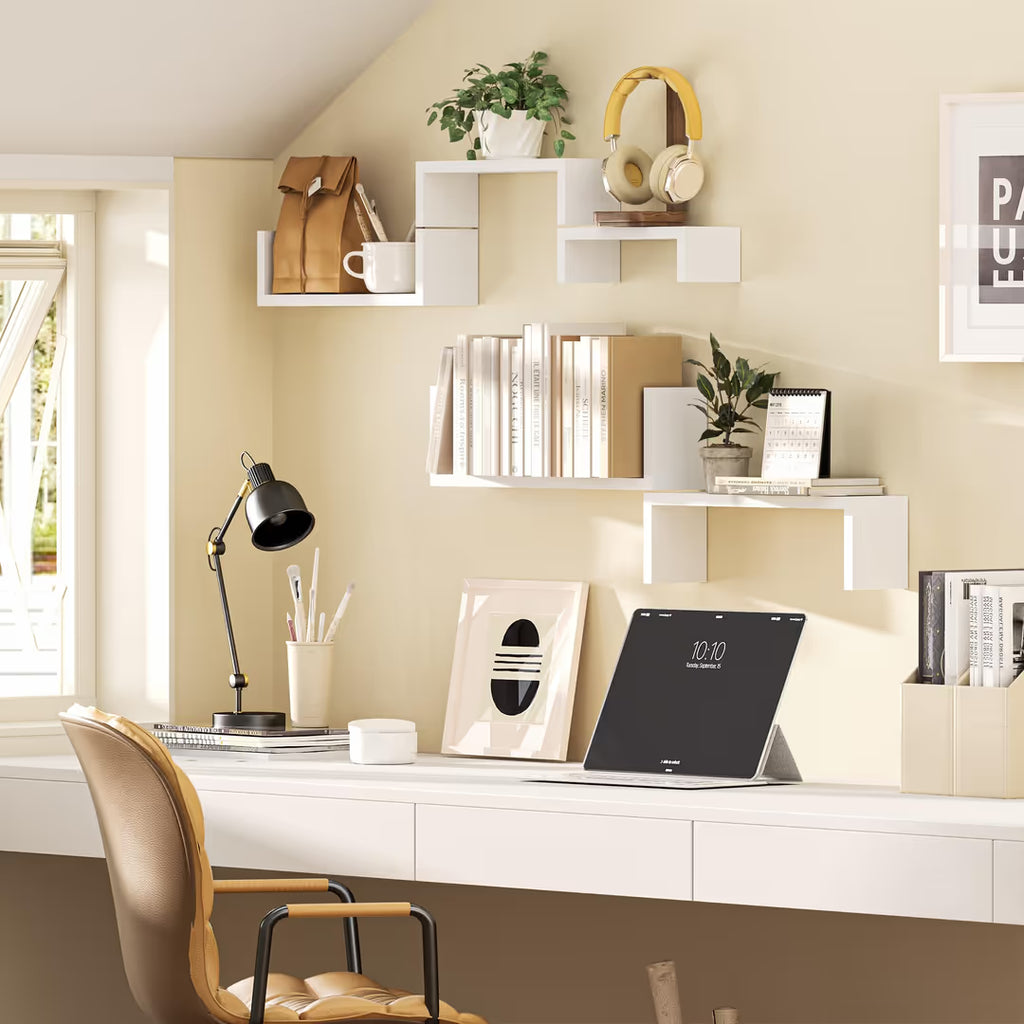 Set 5 etajere perete decorative – pentru living, dormitor sau birou – alb