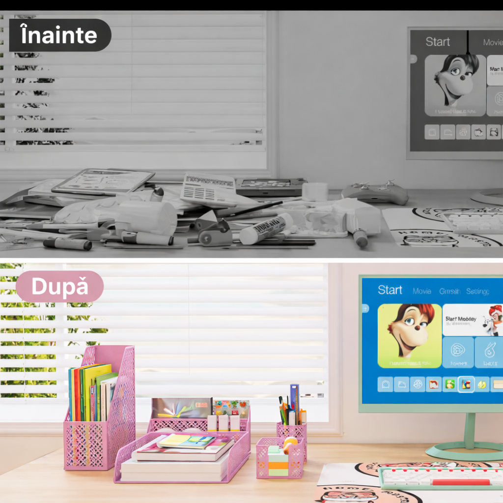 Set organizator birou 5 piese – suport documente, pixuri și accesorii, design modern