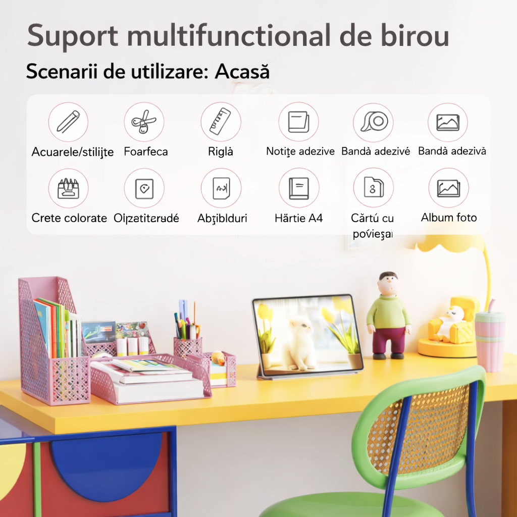 Set organizator birou 5 piese – suport documente, pixuri și accesorii, design modern