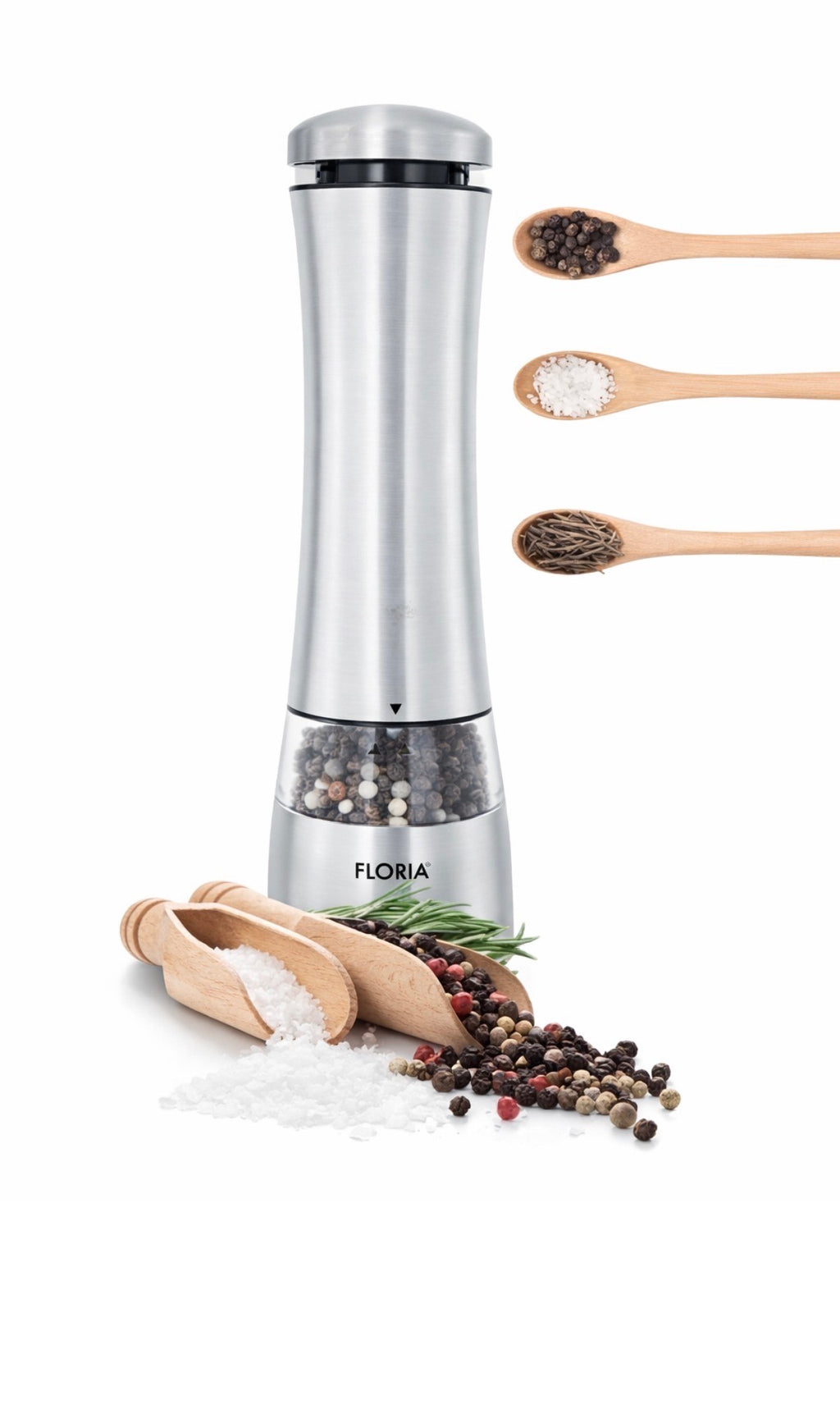 Râșniță electrică de sare și piper din stainless Stell – reglaj fin al măcinării,